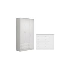 Quarto infantil Meu Soninho Guarda Roupa e Cômoda Sapateira Branco - FdECOR
