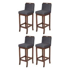 Kit 4 Banquetas Alta para Cozinha Americana Turim Madeira Capuccino Suede CCS