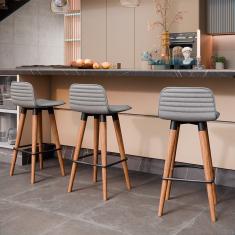 Banqueta Baixa Linea Aço Preto Assento Cinza