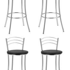 Kit 4 Banquetas Altas Cromadas Bc26/a - A101 Cromado/Preto