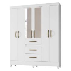 Guarda Roupa Casal Itatiba 6 Portas E 3 Gavetas Branco Com Espelho - Moval Branco