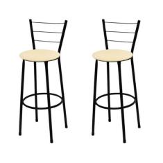 Kit 2 Banquetas Alta Preta com Assento Bege Fortmix