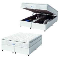 Cama Box Baú Casal Queen Colchão Molas Ensacadas Granville Com Pillow 158x198x69cm Branco Probel