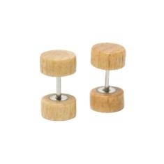 Brinco Masculino Falso Alargador de Madeira e Aço 8mm - PAR