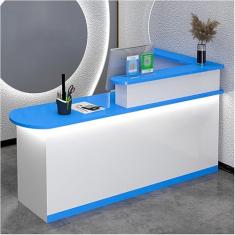Mesa de recepção de recepção, balcão de recepção com luzes, mesa de balcão frontal com armário, balcão de varejo moderno com gavetas, para escritório de checkout, salão de beleza/saguão/spa