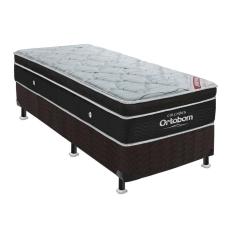 Cama Box Solteiro: Colchão Molas Ortobom Superpocket Elegant + Base Crc Suede Black(88X188)