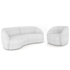 Sofá 3 Lugares Orgânico 240cm E Poltrona Zion M22 Boucle Branco - Mpozenato