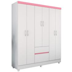 Guarda Roupa Casal Flex 6 Portas 2 Gavetas Flash Ii D02 Branco-rosa-branco - Mpozenato