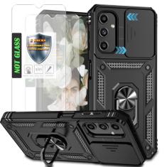 AYMECL Capa para celular A14 5G, Galaxy A14, capa para Samsung A14 5G com 2 peças de filme à prova de explosão, capa protetora de câmera deslizante com suporte de anel magnético para Samsung Galaxy