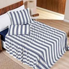 Jogo Cama Lençol Estilo King 100% Algodão 4 Peças - Marinho