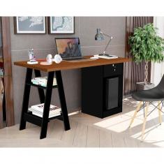 Escrivaninha Cavalete 2 Prateleira 2 Nichos 1 Gaveta Bali Preto E Naturalle Carmolar