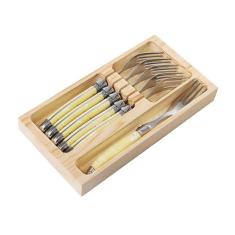 Conjunto 6 Garfos Laguiole Luxo Em Bandeja De Madeira Marfim