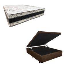 Cama Base Box Baú Casal Super Confort Suede Marrom + Colchão Casal Super Confort D33  28x138x188