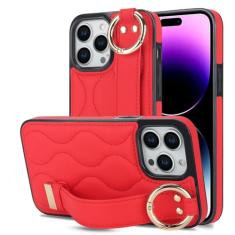 Capa de telefone com pulseira de couro PU para iPhone 15 14 Plus 13 12 Mini 11 Pro Max X XS XR 7 8 Plus Capa de suporte, vermelha, para iPhone 7Plus (8Plus)