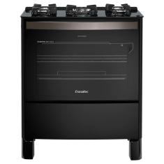 Fogão Esmaltec Esmeralda Glass 5 Bocas Preto Com Forno Autolimpante E Acendimento Automático
