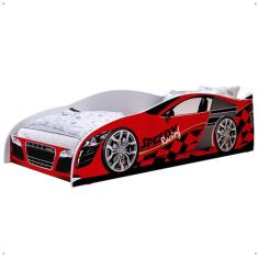 Mini Cama Infantil Carro Corrida Speedy MDF Montessoriana Proteção Lateral Decoração Kids Tema Quarto Menino - Vermelho/Branco - RPM