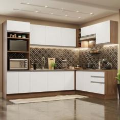 Cozinha Completa de Canto Madesa Glamy 479001 com Armário e Balcão (sem Tampo e Pia) - Rustic/branco