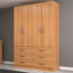 Guarda-Roupa Solteiro Treviso 4 Portas 6 Gavetas Cinamomo - Evidência Móveis