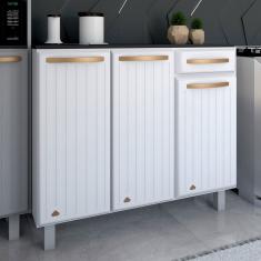 Armário de Cozinha em Aço Steel com Tampo 3 Portas 1 Gaveta Branco - Panorama Móveis