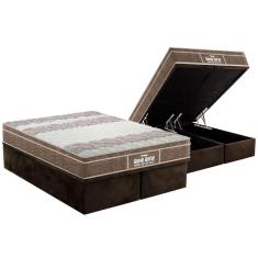 Cama Box Baú Queen: Colchão Espuma Probel D33 / EP Guarda Costas PróIntense Plus + Base CRC Suede Brown(158x198)