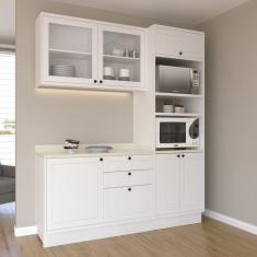 Cozinha Compacta com Vidro 3 Peças 6 Portas 3 Gavetas Sevilha Branco Ártico /Cinza Argila