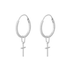 Brinco Masculino E Feminino Argola 1.8cm Cruz De Prata 925 - DR Joias