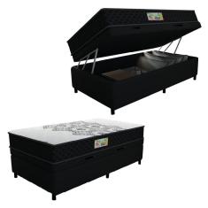 Cama Box Baú Solteiro Gazin Colchão Espuma D33 Duo Balance Suede 88x188x63cm Preto/branco