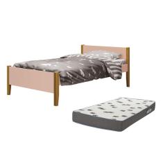 Cama Solteiro Simba Pés Amadeirado com Colchão D33 - Reller Móveis