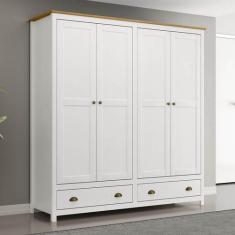 Guarda-Roupa 4 Portas 2 Gavetas Topázio Branco/Freijó Madeira Pinus - 