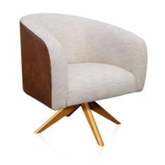 Poltrona Giratória Berlim Corano Nozes com Linho Bege - D'ROSSI