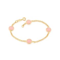 Pulseira Rommanel Banhado Ouro Fio Elo Português Com Cristais Rosa 551671