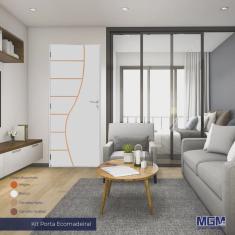 Kit Porta de Madeira Decorada 212x65cm com Batente de Alumínio 3,6cm Cantareira mgm