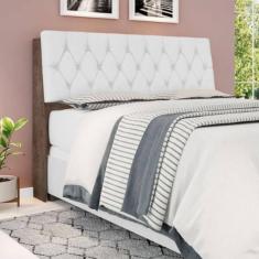 Cabeceira Box Casal Isis Chocolate Com Capitonê Branco