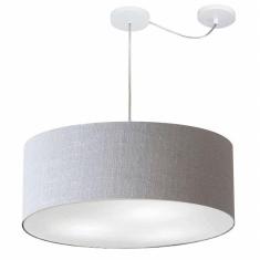 Lustre Pendente Cilíndrico Com Desvio Md-4266 Cúpula Em Tecido 60x21cm Rustico Cinza - Bivolt