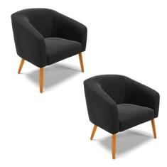 Poltrona Decorativa Pé Palito Castanho kit 2 Stella Suede Preto D03 - 