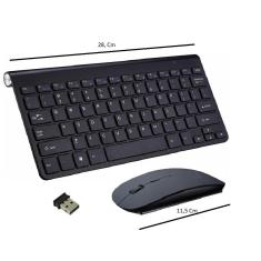 Kit Mini Teclado e Mouse Wireless Ultra Slim Sem Fio -  Preto