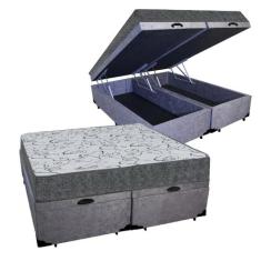 Cama Box Baú Casal Bipartido Colchão Espuma D33 Maxx Kansas + Box Sued