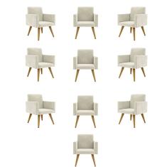 Kit 10 Poltronas Decorativas Nina Escritório Recepção Suede Bege Balaqui Decor