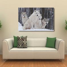 Quadro decorativo Lobos Paisagem com Tela em Tecido