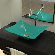 Cuba Lux L38W com Torneira Link Alta e Válvula Click com Sifão e Flexível Compace Azul Turquesa