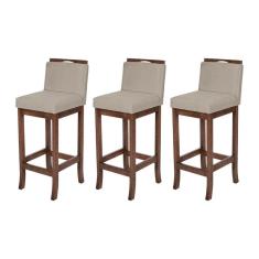 Kit 3 Banqueta Baixa em Madeira Maciça Capuccino