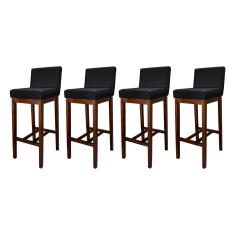 Kit 4 Banquetas Alta com Encosto Estofado Lisboa Madeira Capuccino Suede Preto CCS