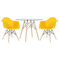 Mesa Redonda Eames Com Tampo De Vidro 100 Cm + 2 Cadeiras Eiffel Daw -