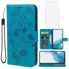 Vavies Capa para Galaxy A54 5G, capa carteira para Samsung A54 5G SM-A546E com protetor de tela de vidro temperado, capa de couro floral com suporte para cartão de crédito para Samsung Galaxy A54 5G
