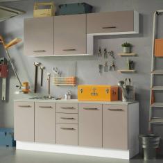 Kit com 2 Balcões e 2 Armários Aéreos Multiuso 200cm Branco/Crema Agata Madesa