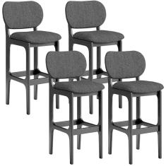 Kit 4 Banquetas Alta Bar Cozinha Sala Jantar Fixa Betta L02 Preto Linho Chumbo - Lyam Decor