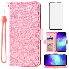 Capa carteira compatível com Samsung Galaxy S10 5G e protetor de tela de vidro temperado com suporte para cartão de couro magnético flip capa de celular para Glaxay S105G Galaxies S 10 G5 mulheres