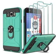 Capa para Gaalxy J7 2015/Neo/J7 Core/J7 Duos/Nxt, J7 2015 Capa com [3 protetores de tela de vidro temperado], suporte de anel integrado e suporte magnético para carro à prova de choque à prova de