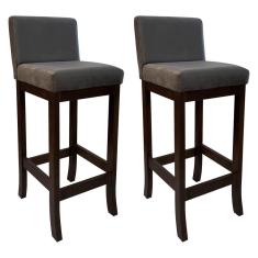 Kit 2 Banquetas Média em Madeira Maciça Estofada Capuccino Melody Suede Cinza
