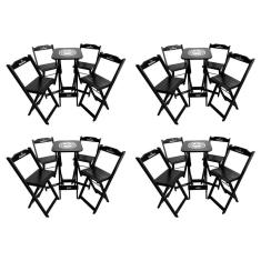 Kit 4 Conjuntos Bistrô Mesa Com 4 Banquetas Dobráveis De Madeira Personalizada Hei - Preta